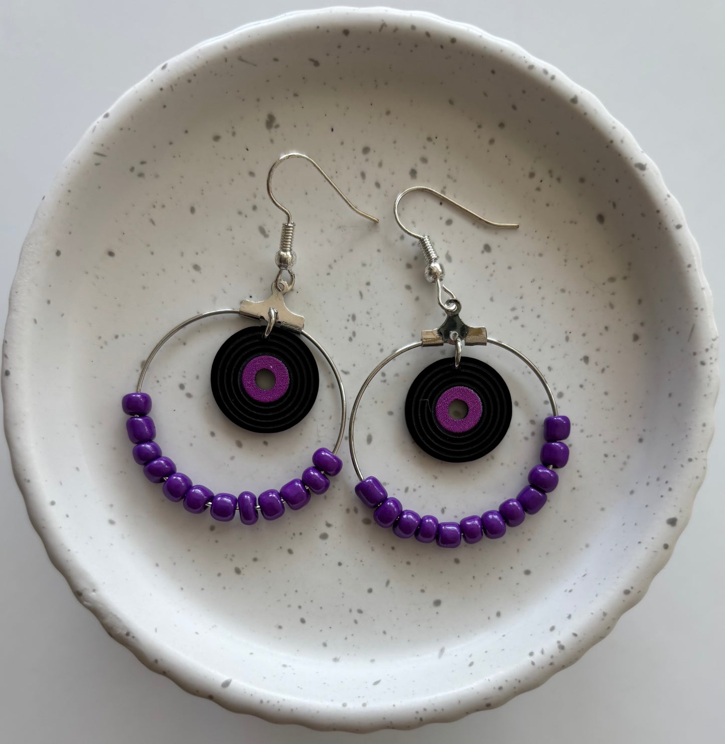 Vinyl record hoop earring