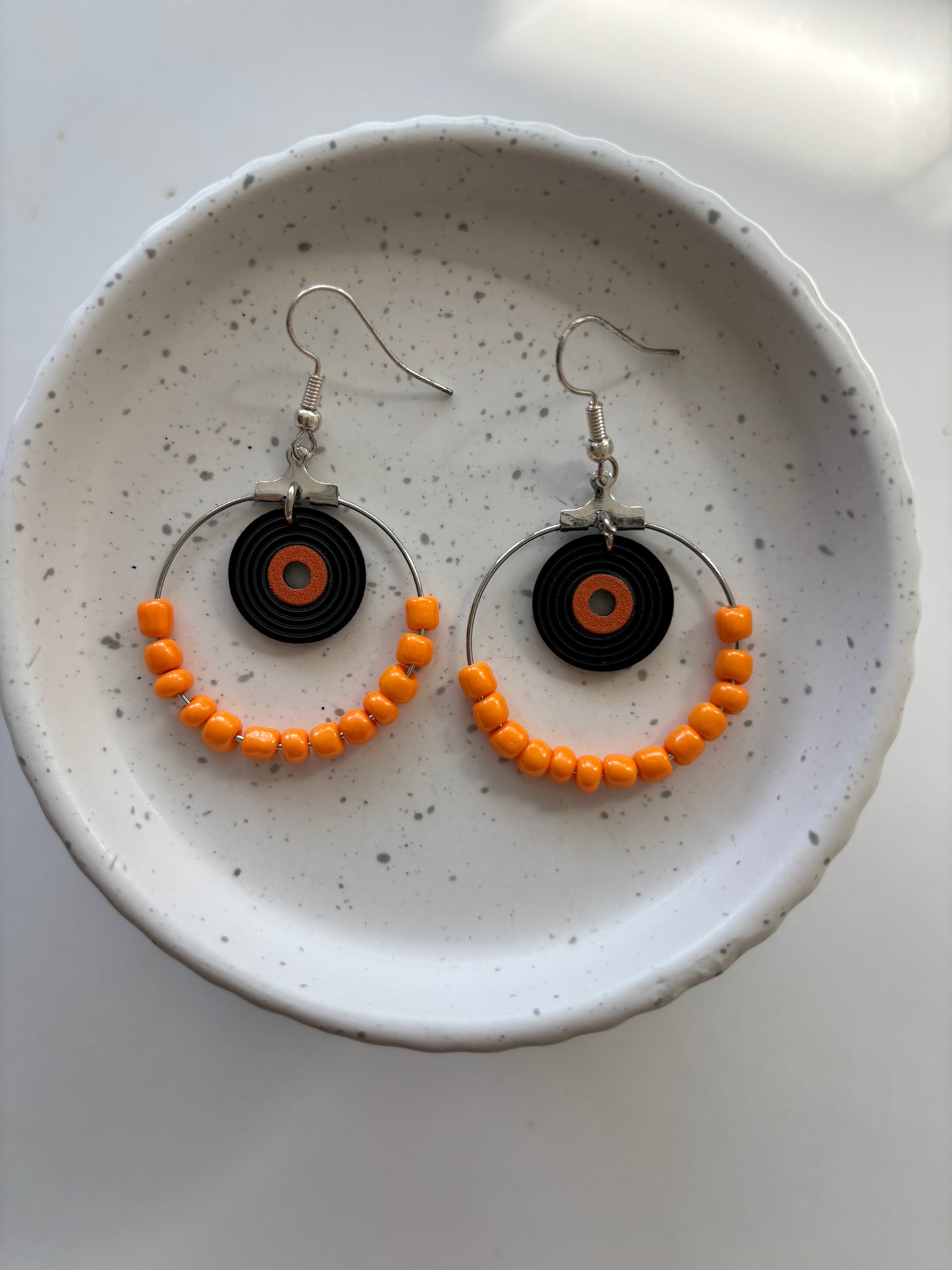 Vinyl record hoop earring