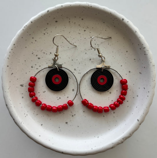 Vinyl record hoop earring