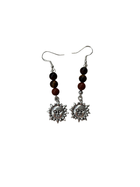 Red jasper, yellow tigers eye, and red tigers eye earrings